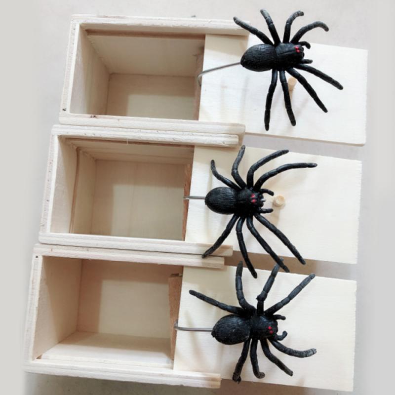 Houten Prank Spider Schrikken Doos Verborgen In Case Grappige Truc Spelen Joke Interessante Horror Gag Speelgoed April Fool 'S Day