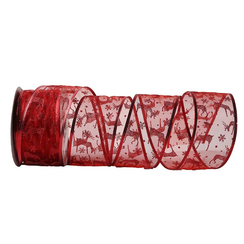 50 meter/rol glitter transparant organza kerst elandlint voor bruiloftsfeest: Rood