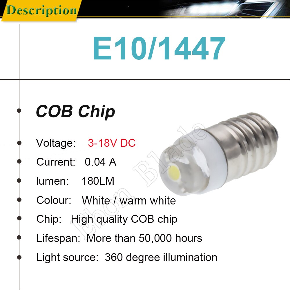 Bombillas LED E10 de 1/2 Uds. De 3V, 4,5 V, 5V, 6V, 12V, 18V, 0,5 W, blanco cálido para linterna, linterna, Faro, tablero de coche, barco y bicicleta