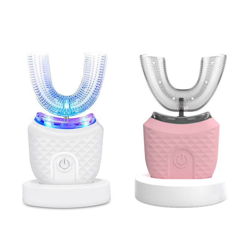 Spazzolino elettrico portatile a forma di U per l'igiene orale di vendita caldo spazzolino elettrico automatico a forma di U da 360 gradi