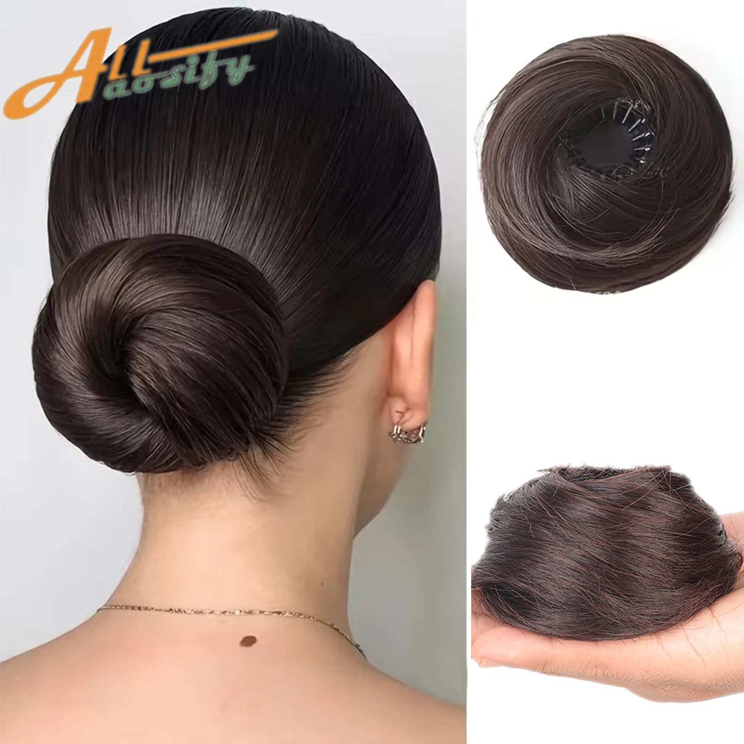 Clip sintetica nelle estensioni del panino per capelli disordinati Mini ciambella Updo posticci per donne Ragazze Chignon retrattili a forma di nido d'uccello: # 3