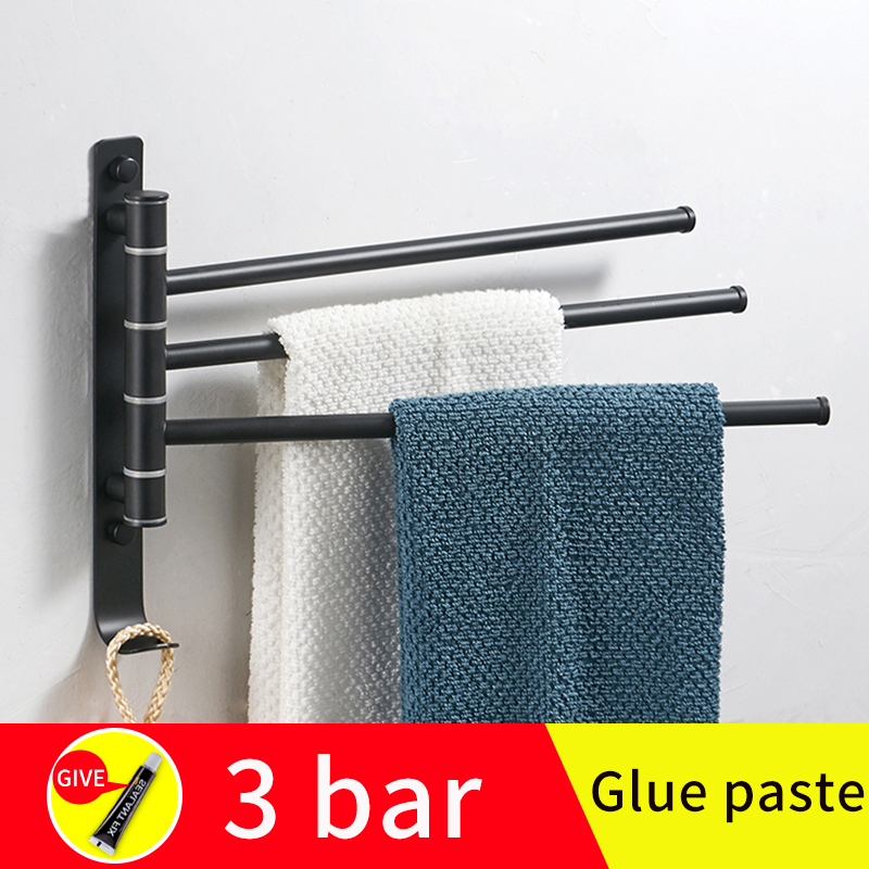 Bathroom rotating towel bar with hook stainless steel Towel rack wall mounted glue paste double towel cloakroom towel shelf: A-3bar(glue paste)