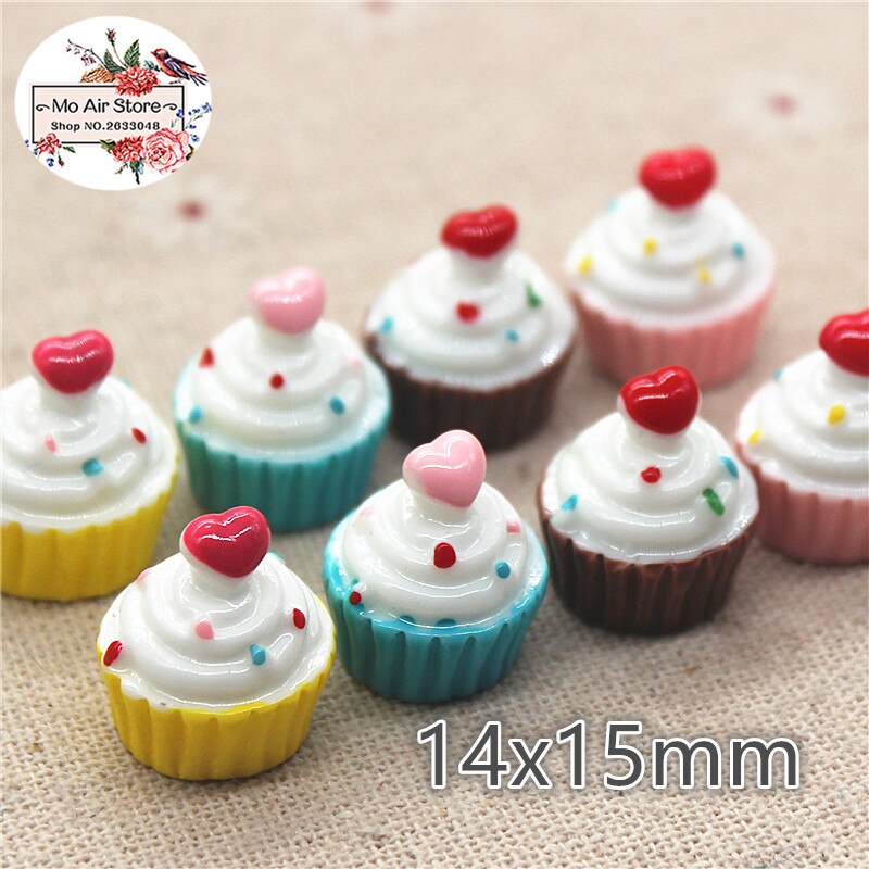 10Pcs Hars 3D Roze Hart Cake Dessert Cabochon Miniatuur Voedsel Art Supply Decoratie Charm Craft Diy 14x15mm