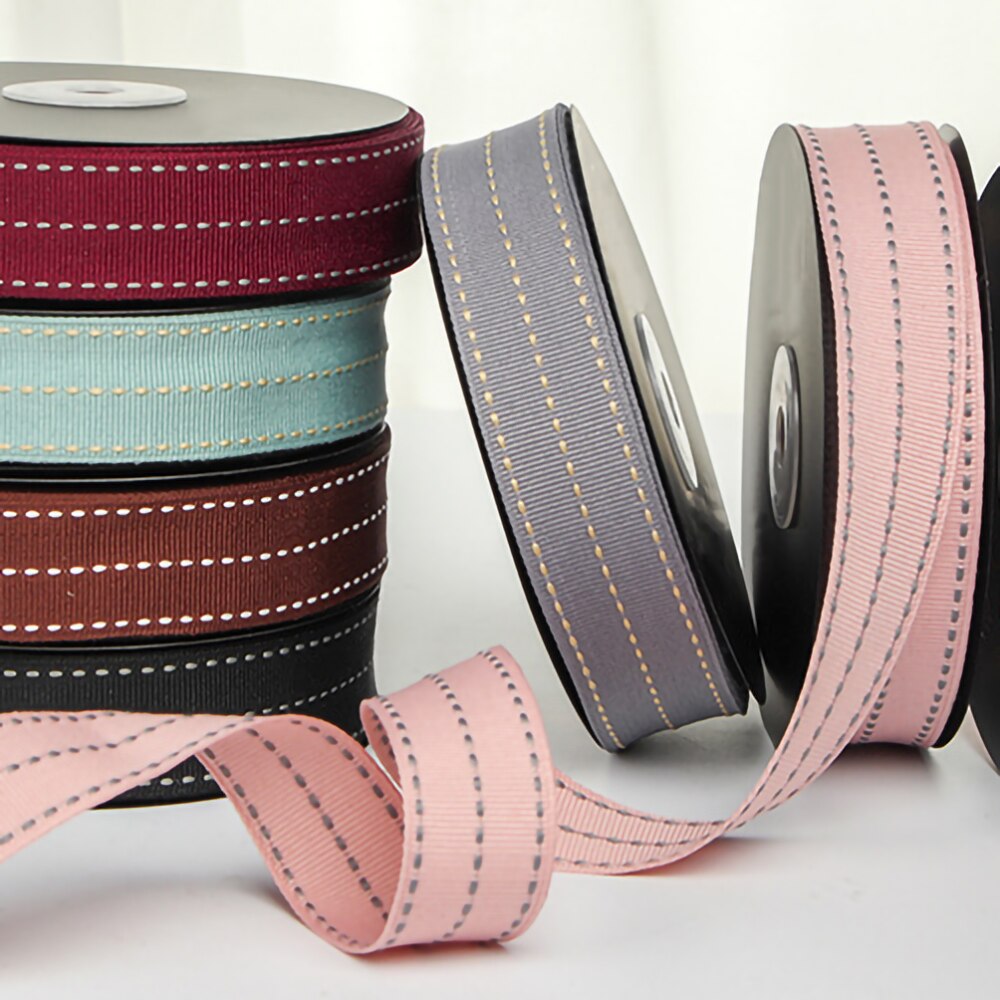 25mm 1inch Grosgrain Dotted Line Rib Ribbons Tape DIY Hairbow Bowknow Material Wedding Birthday Christmas Baking Wrapping