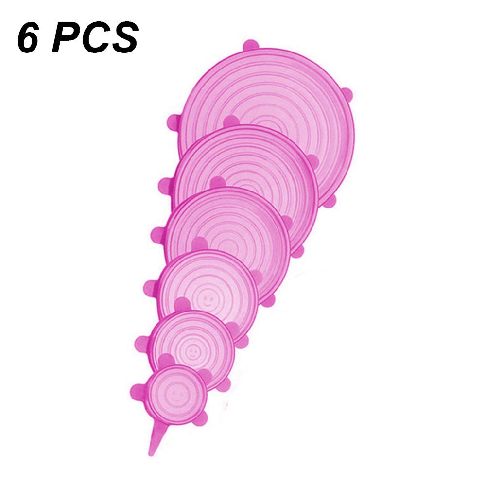 6/12Pcs Silicone Stretch Deksels Universele Deksel Siliconen Kom Pot Deksel Siliconen Cover Pan Koken Voedsel Verse kom Cover: 6pcs pink round