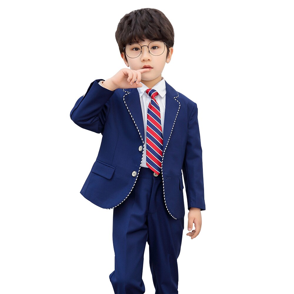 Navy Baby Boy Wedding Suits Formal Children School Uniform Tuxedo Dresses Kids Piano Costumes Gentleman Boys Business Clothes