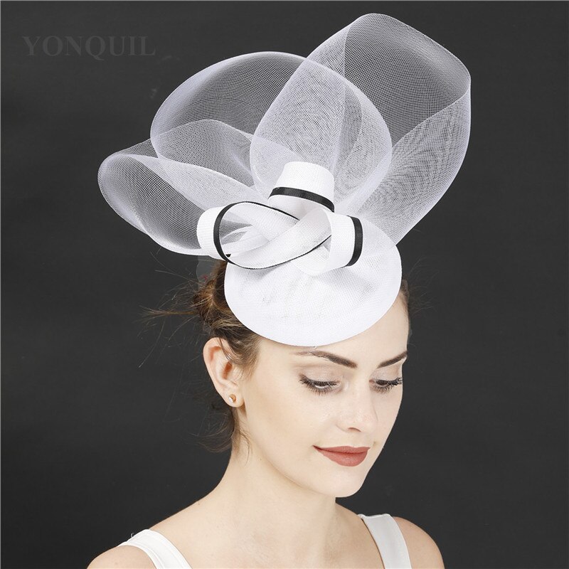 Prachtige Bruid Bruiloft Tovenaar Mesh Witte Hoed Haarband Vrouwen Gelegenheid Formele Hoedenzaak Caps Dames Show Party Haar Accessoire