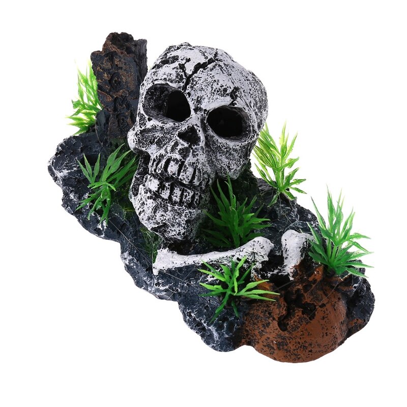 Esqueleto de calavera pirata para acuario, ornamento de cueva escondite, decoración de pecera, 85DA