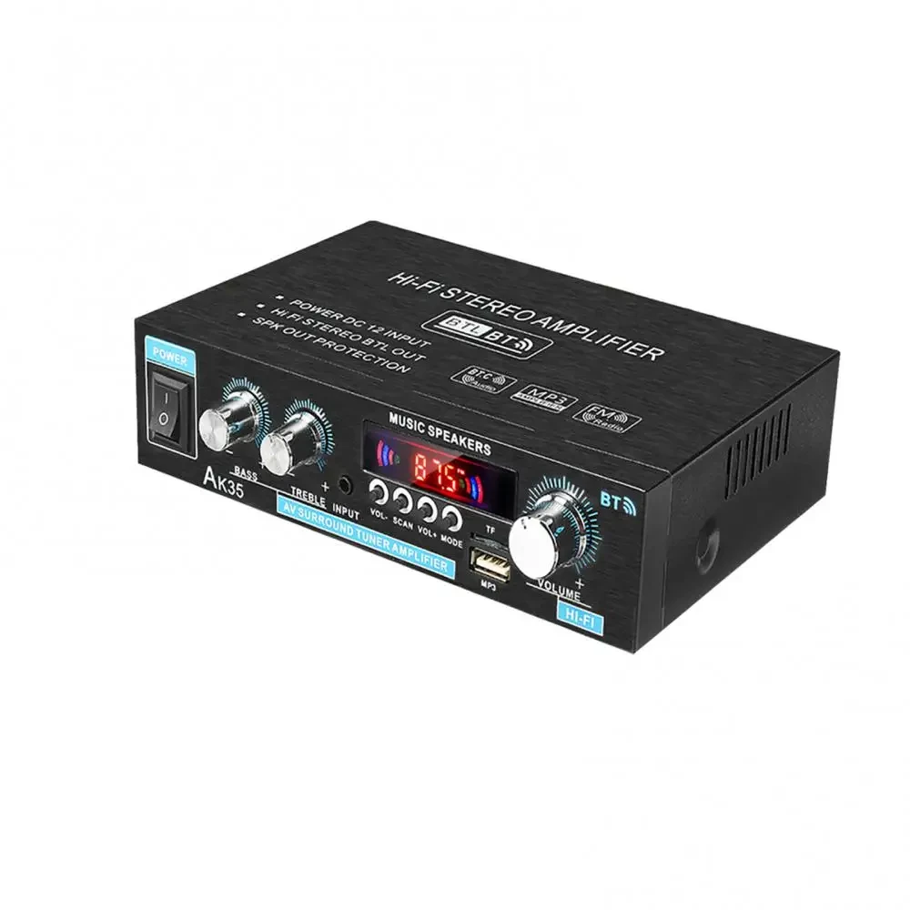 HiFi cyfrowe wzmacniacze Bluetooth AK35 kanał MP3 2.0 wzmacniacz dźwięku obsługa 110V-240V dla domu samochód FM pilot USB