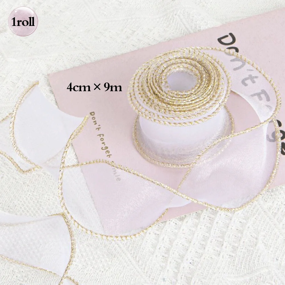 5pcs Bouquet Flower Wrapping Papers Golden Edge Ribbons Korean Paper for Valentine's Day Wedding Birthday Packing Decors