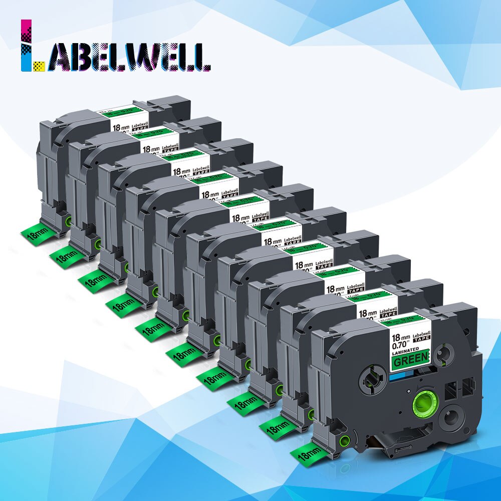 Labelwell 10Pcs 18Mm Label Compatibel Voor 241 441 541 641 741 841 Label Tape Zwart Op Wit Compatibel voor Label Maker: Black on Green