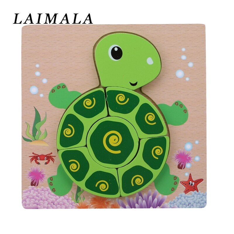 Houten 3D Puzzel Speelgoed Voor Kinderen Cartoon Dier Voertuig Hout Puzzels Intelligentie Kids Baby Vroege Educatief Speelgoed: tortoise