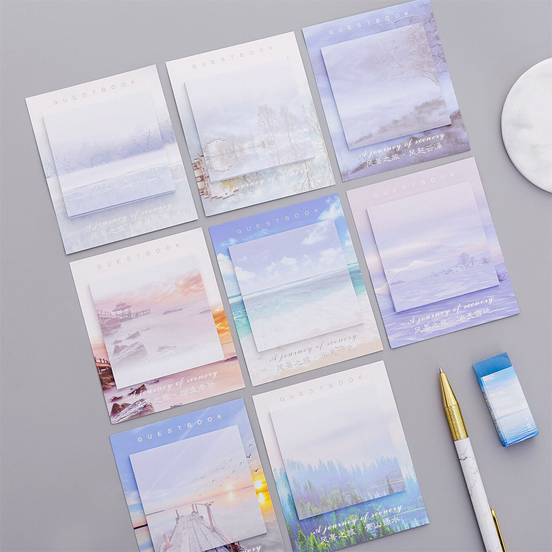 30 stk/pakke søde kawaii-landskaber-memo-blokke sticky notes memo notesbog post note klistermærker kontor skole papirvarer