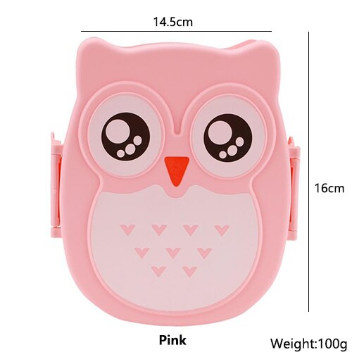 Cute Cartoon Owl Lunch Box Food PP Plastic Storage Box Portable Children Student Heat Preservation Lunch Box Kitchen Utensils: Pink