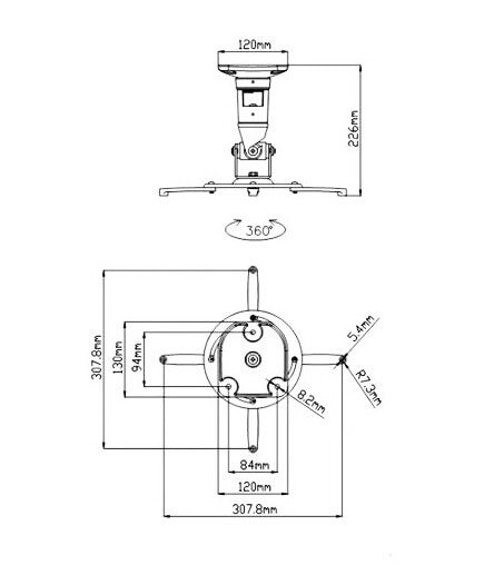 PR01 Aluminum Alloy 360 Degree Universal Projector Mount Bracket Ceiling Wall Hanger Black White