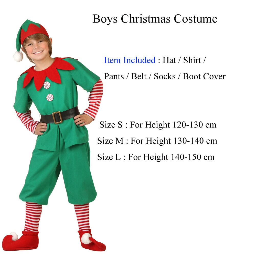 Christmas Outfit Girls Elf Costume Family Christmas Costume Parent Children Women Christmas Dress: Boys / L