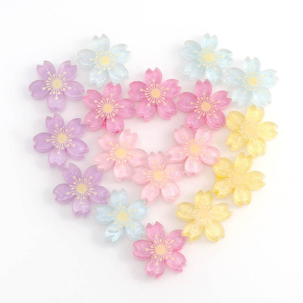 20 Uds. De flores de cerezo de colores variados, accesorios de adorno de resina plana, manualidades de álbum de recortes, decoración para teléfono, 26mm: Default Title