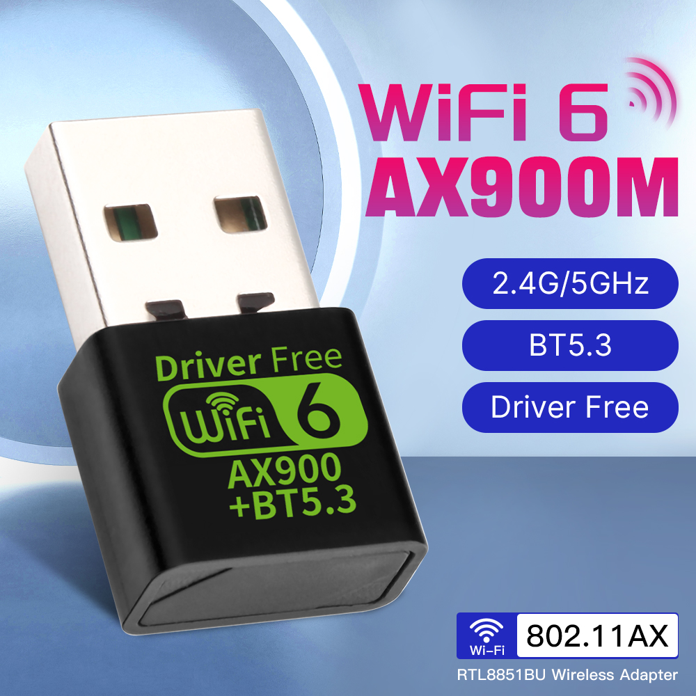 Wifi 6 ax900 bluetooth 5.3 wifi adaptador usb sem fio banda dupla 2.4g & 5ghz antena wi-fi usb para pc/laptop win10/11 driver livre: Default Title