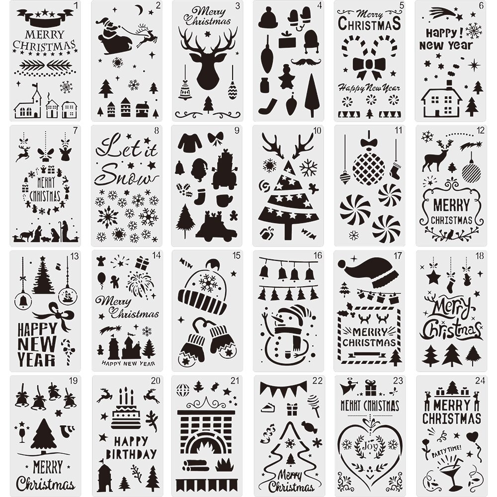 24pcs Christmas DIY Craft Hollow Layering Stencils For Wall Painting Scrapbooking Stamping Album Decorative Embossing Template