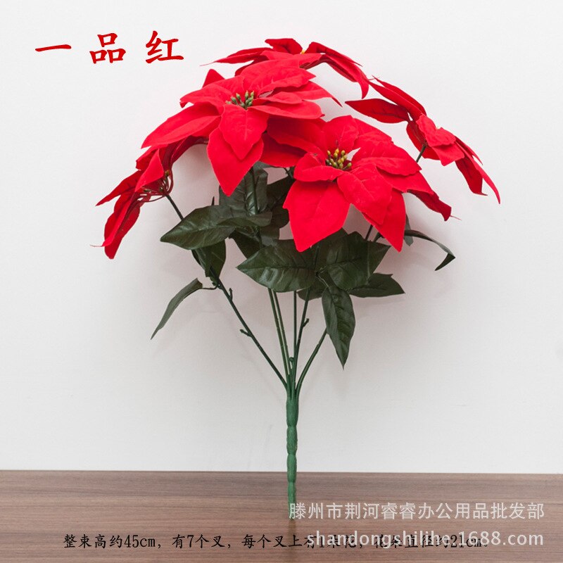7 gaffel julstjärna imitation blommor 7 huvud jul blomma jul röd siden blomma konstgjord jul blomma krukväxt f: 7 delar huvud julstjärna ett gäng