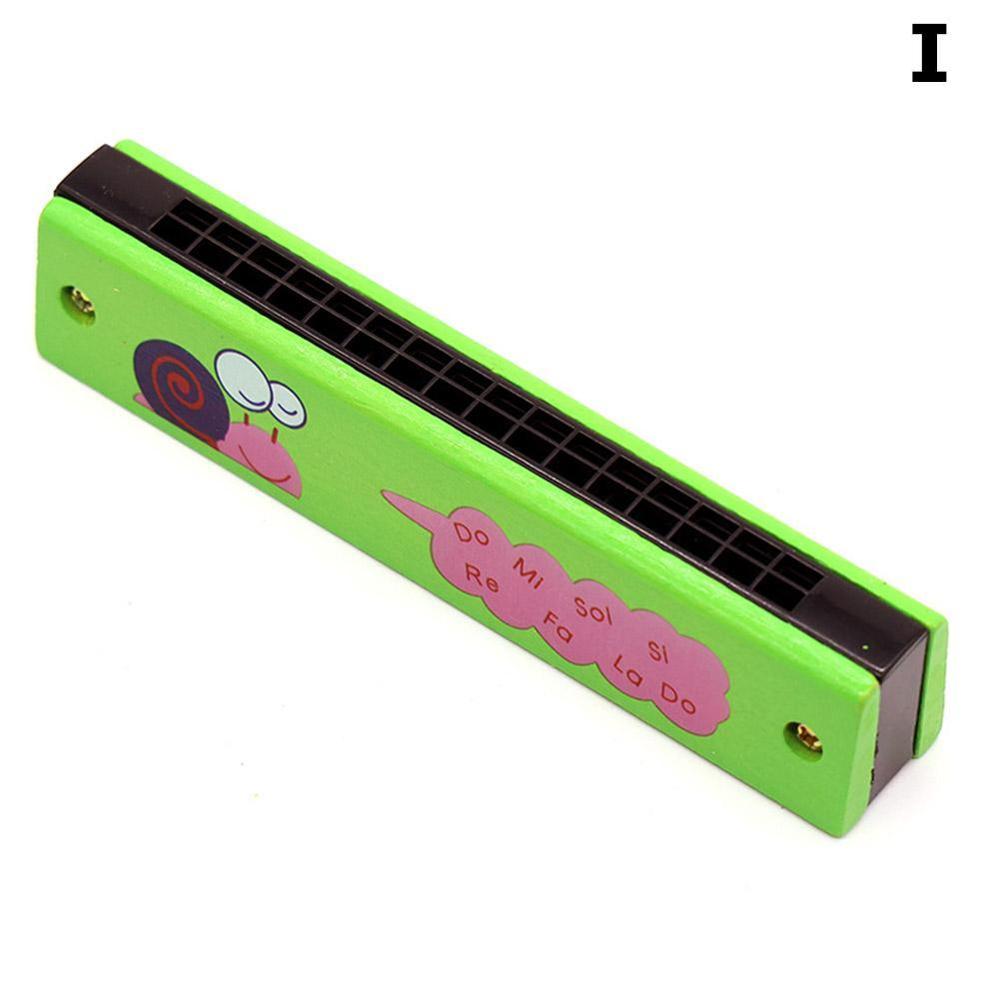 Armónica de madera pintada para niños, instrumento de doble hilera con 16 orificios, instrumento musical para la boca P1E5: I