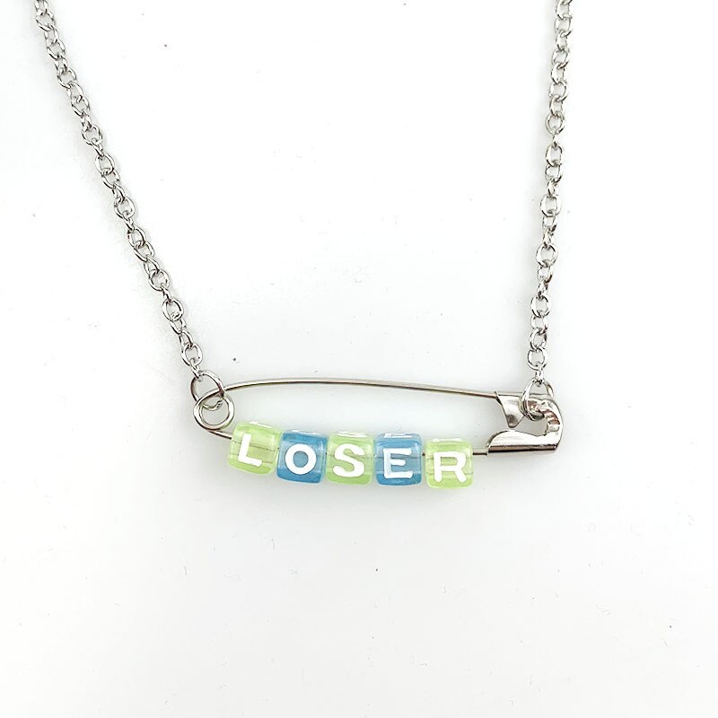 Funny Loser Letter Pins Cube Transparent Pendant Necklace For Women Girl Friends Cool Unique Punk Geometric Choker Necklace: C