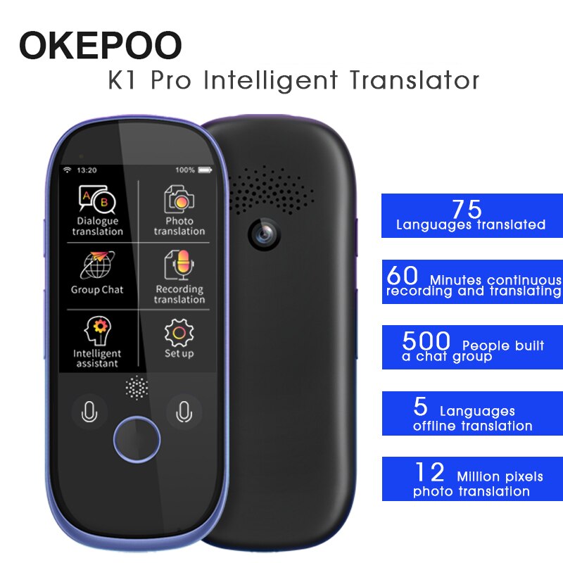 Boeleo K1 Pro portable AI Smart Voice Translator Travel Business Meeting Face-to-Face Multi-function Translator