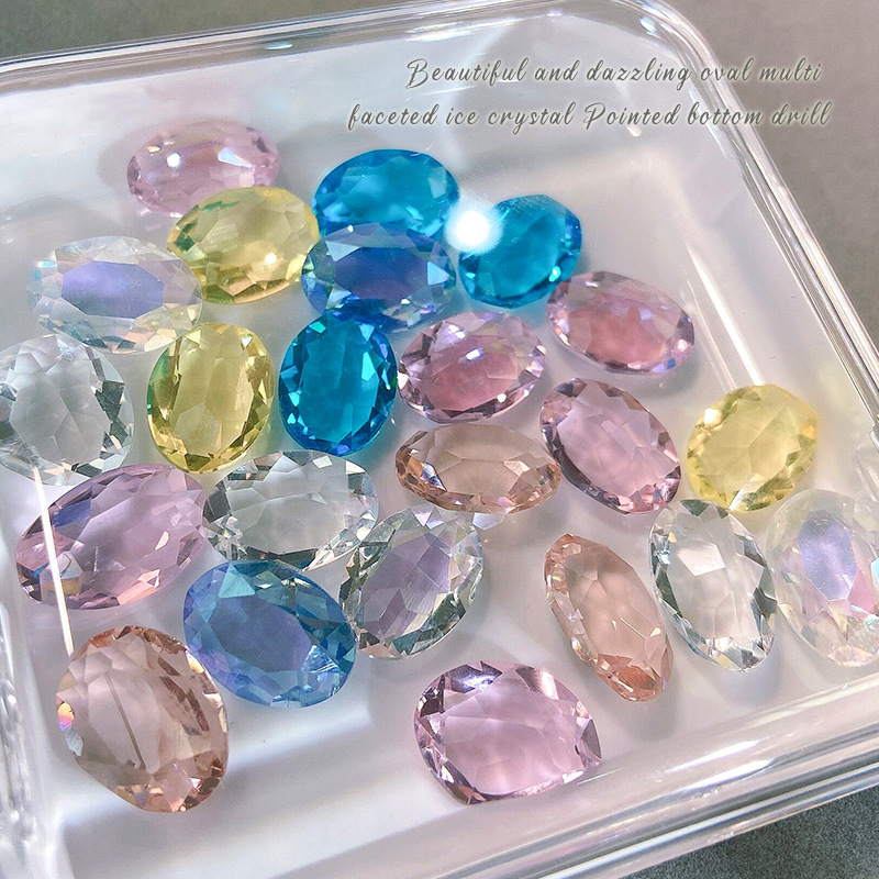 10 Uds. De joyería de cristal ovalada grande para uñas, abalorio inferior puntiagudo, decoraciones de diamantes, adornos de manicura de alta transparencia de lujo