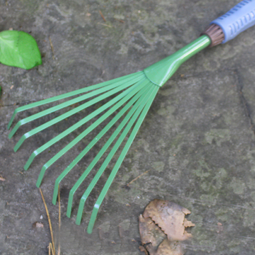 Widen Thicken Portable Iron Tools Durable Grass Rake Green Nine Teeth Courtyard Shovel Practical Garden Loose Soil