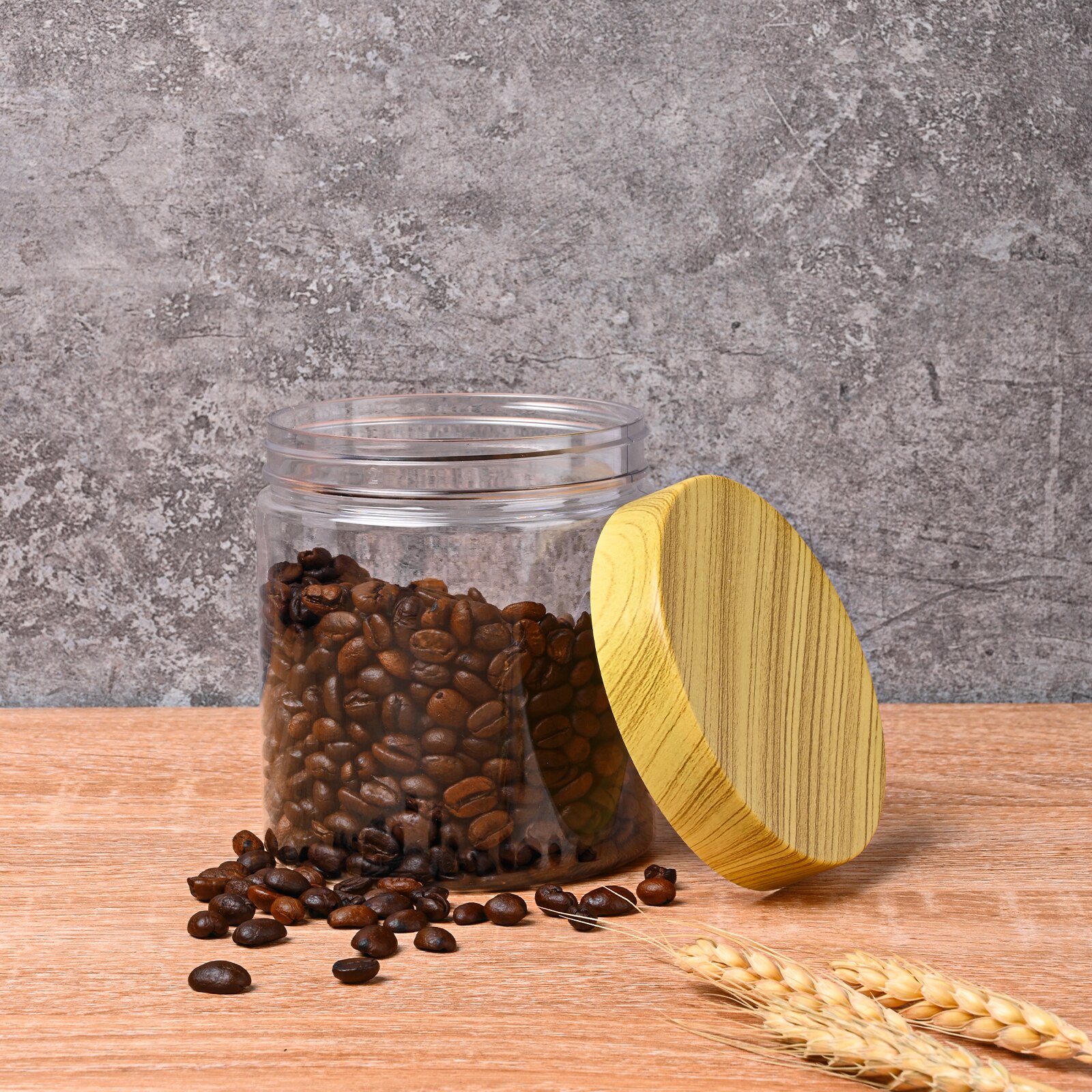 100ML/200ML/300ML/500ML Transparent Vacuum Plastic Lid Container Food Storage Box Imitation Wooden Covered Kitchen Tools