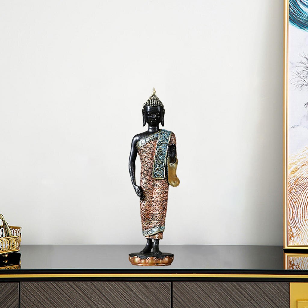 Resin Thai Sitting Buddha Asian Statue Chinese Feng Shui Sculpture Luck Wealth Sculpture Home Art Decor Collection: Black Stand Pose C