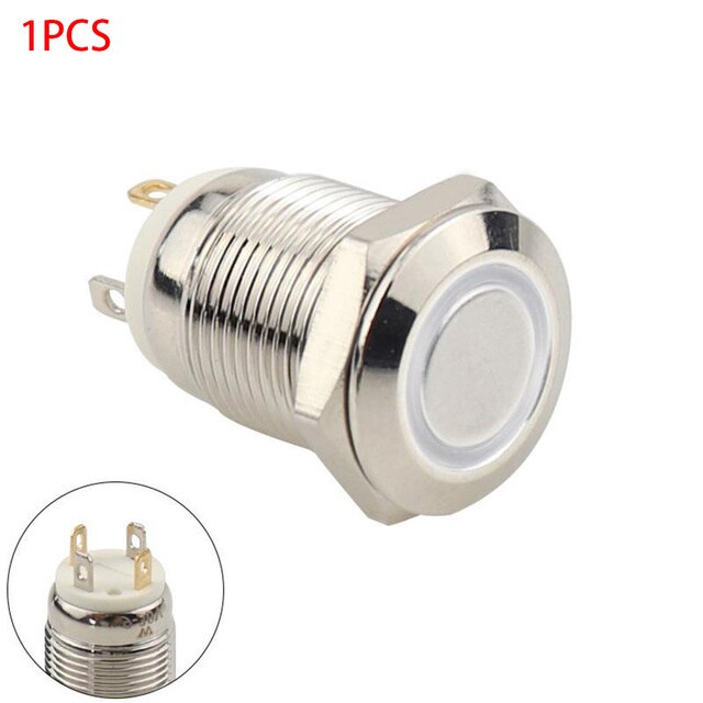 12mm Momentary Push Button Switch Metal LED Push Button Switch Brass Nickel Plated For Outdoor Marine IP55 Waterproof 3-9V: White