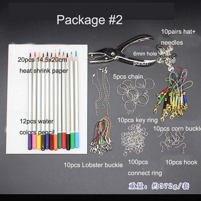 Krympende kunst papir varmekrympeark plast kit hul hul nøgleringe blyanter diy tegninger: 2