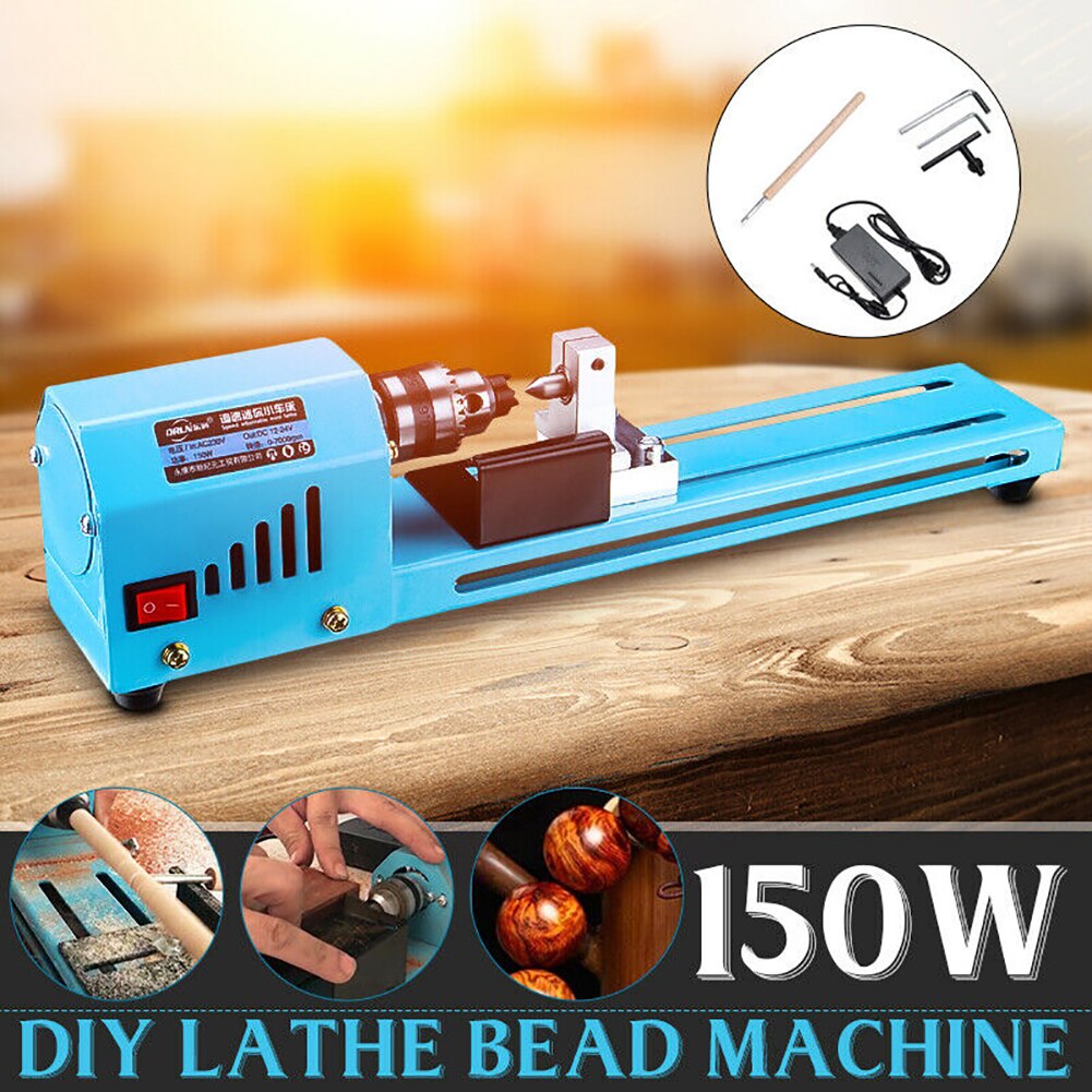 150W Mini Wood Lathe Woodworking Machine Portable Multifunction Durable Drill Polishing Bead Cutting Tool DIY Home