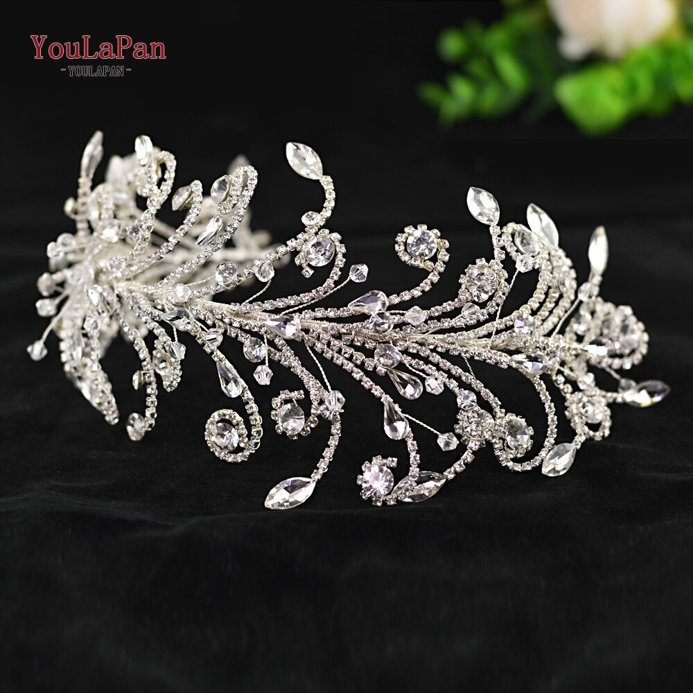 TOPQUEEN HP250 włosy ślubne korona ślubne akcesoria robić włosów kryształ górski pałąk luksusowe drzazga kryształbyć winnym ślubne diadem dla panny młodej: Default Title