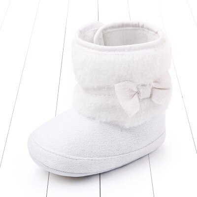 first walker toddler shoes winter baby girl warm boots for girl non-slip bowknot 1 year newborn infant shoes fuzzy: white / 13