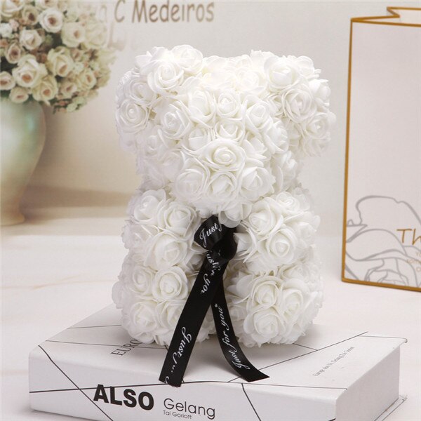 Foam Beer Van Rozen Rose Bloem beer Kunstmatige bloem roos Jaar Vrouwen Valentijnsdag Party Wedding decoratie: WHITE / 25X20CM
