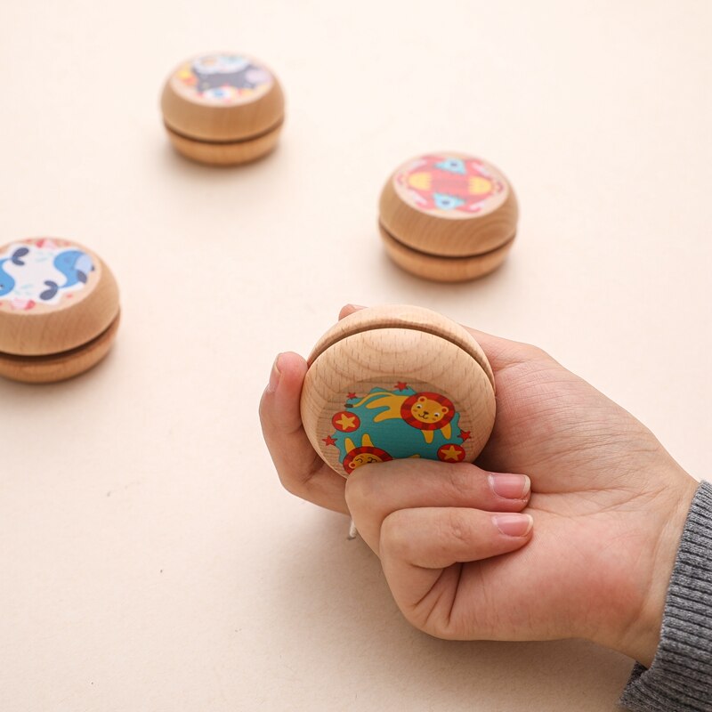 1Pc Small Size Children Wooden Yo-yo Ball Colorful Different Pattern Funny Toys Kids Classic Rope Toys Hand Trainning Kid