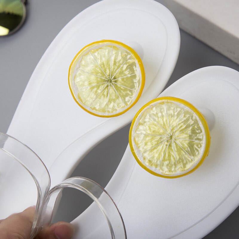 Sandales citron Clip pour femmes, chaussures en gelée douce et transparente, tongs plates, pour la plage, WSH3547