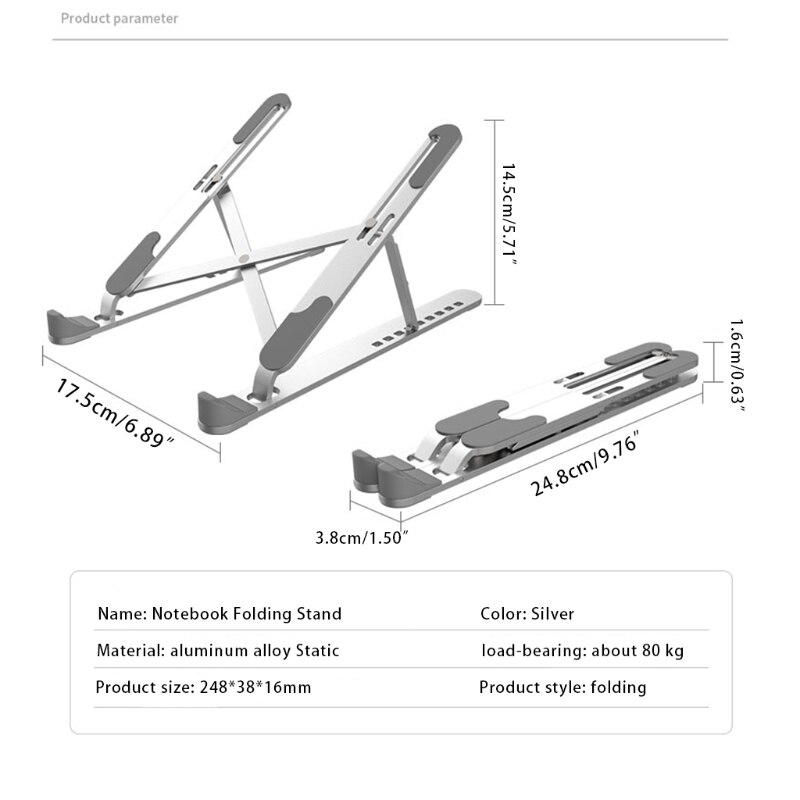 Foldable Laptop Stand 9 Height Adjustable Ergonomic Aluminum Riser Platform Super Stable Compatible with 11-17" Laptops