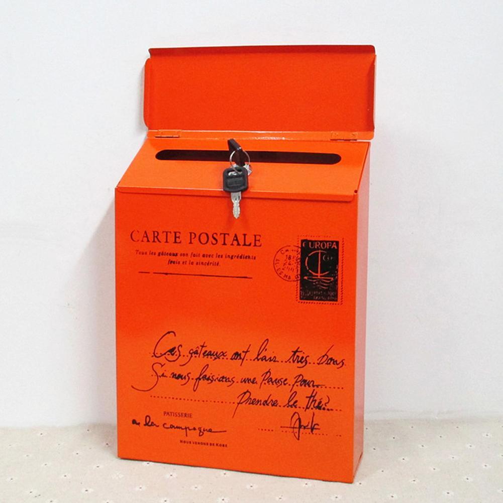 Iron Lock Letter Box Vintage Wall Mount Mailbox Mail Postal Letter Newspaper Box 30*23*6cm 5Colors