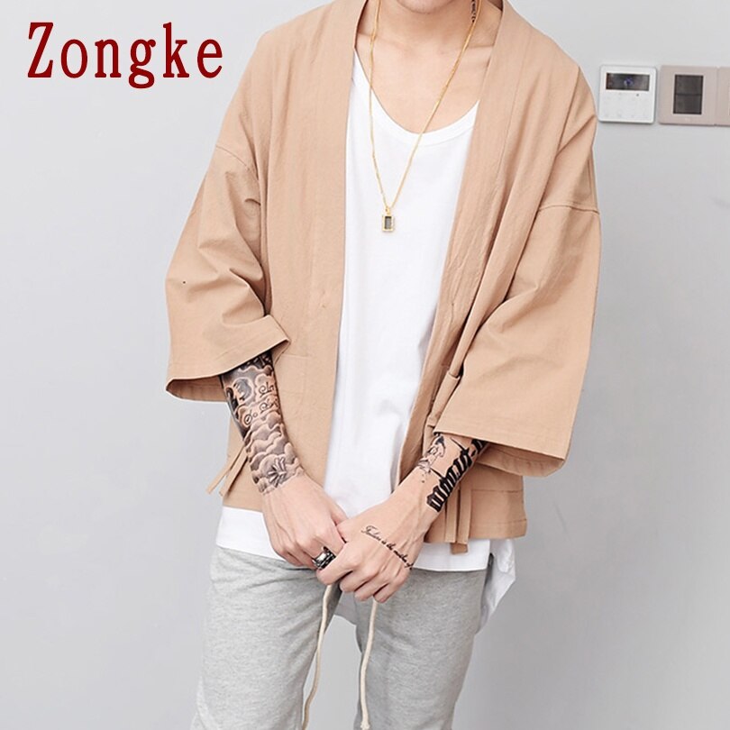 Chemise kimono à manches courtes pour homme, coupe slim, en coton, décontractée, de marque, taille m -2xl