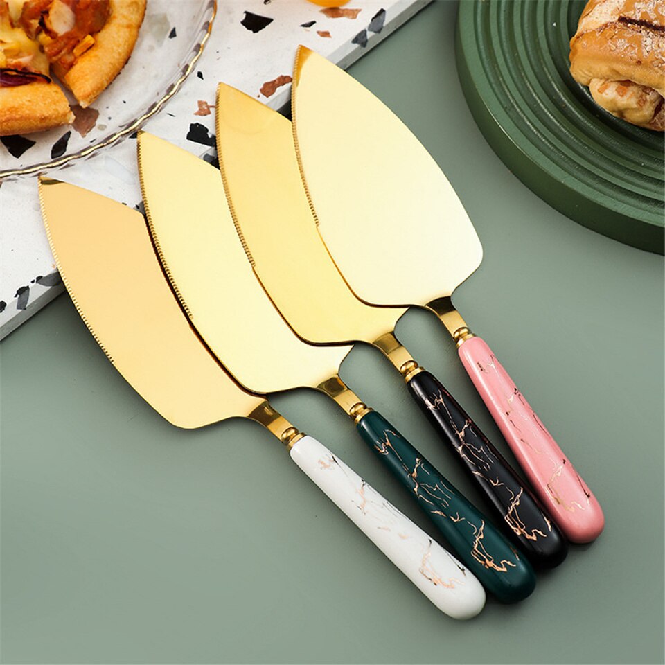 Baking Tools Stainless Steel Plated Blade Cake Pie Birthday Anniversary Party Cake Knife and Spatula Server Set