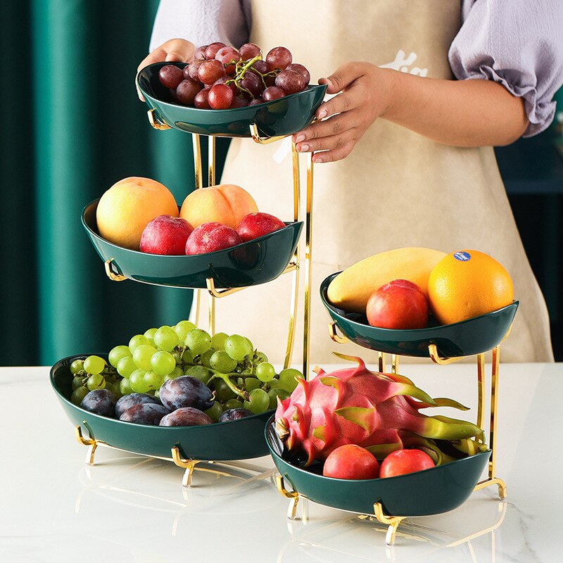 Nordic Ceramic Fruit Plate Living Room Multi-layer Fruit Dish Snack Basket Household Dry Fruit Bowl Fruit Bowl Luxury