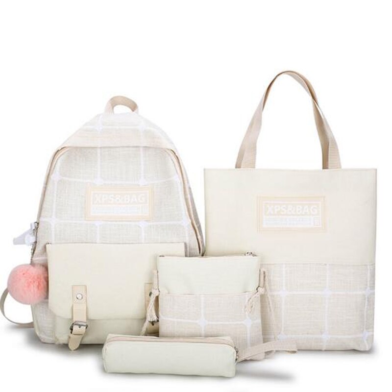 4 pz/set zaino astuccio Mochila zaino zainetto per ragazze adolescenti zaino scuola stile britannico borsa a tracolla reticolare: white