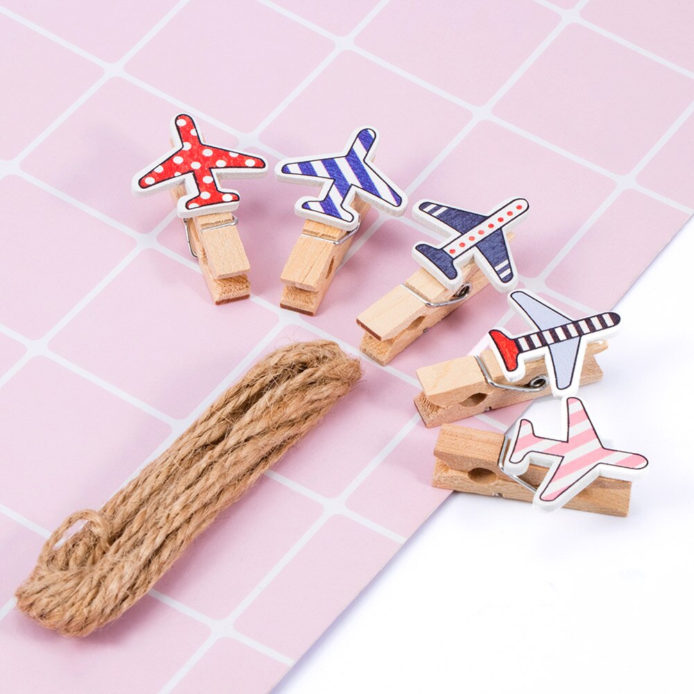 10 unids/pack de dibujos animados lindo avión Clips de madera foto manualidades de papel bricolaje Clips decorativo pinza suministros de oficina