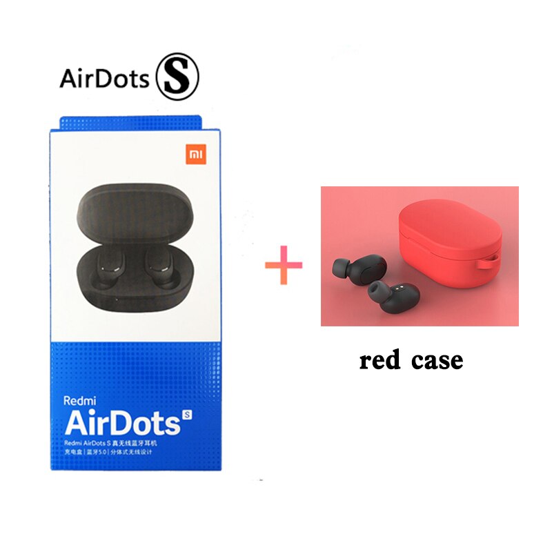 Original Xiaomi Airdots S Tws Redmi Airdots S Earbuds Wireless Earphone Bluetooth 5.0 Gaming Headset With Mic Voice Control: with red case