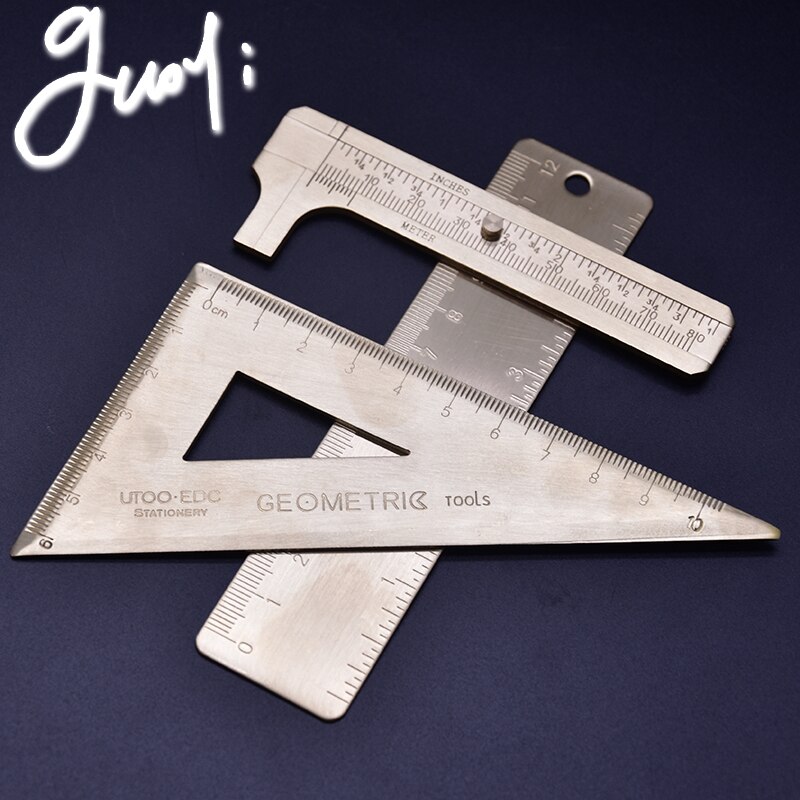 Guoyi Z007 Copper ruler Triangle ruler Caliper protractor teaching pen drawing Measuring Learn office school stationery Supplies