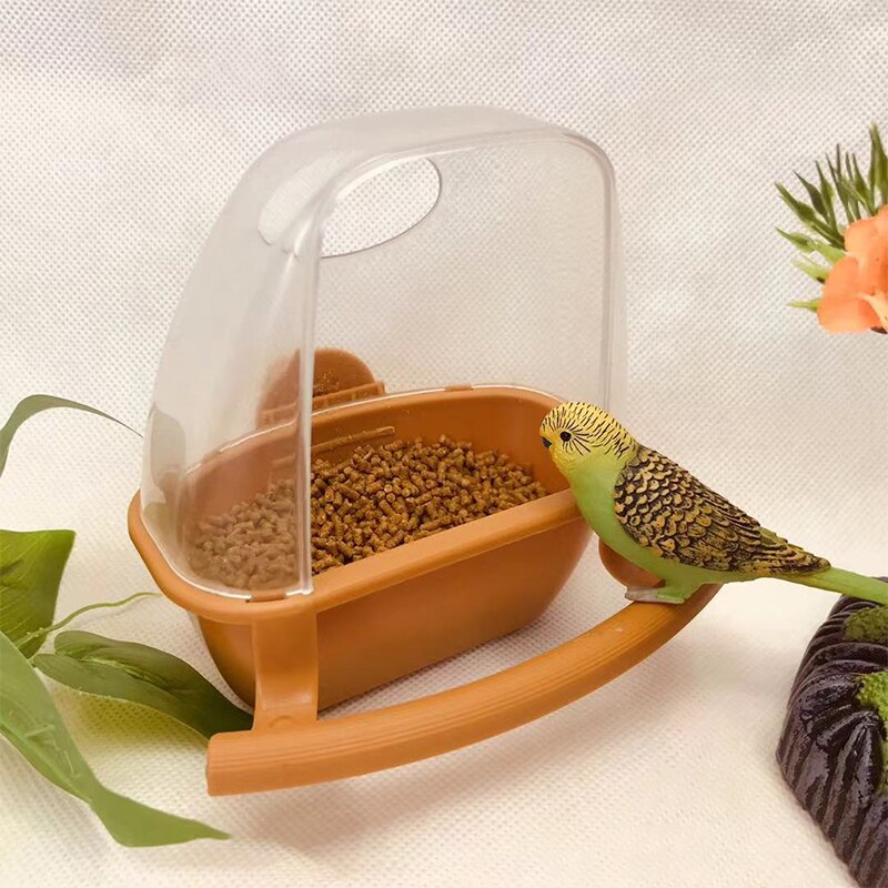Alimentador de jaula para pájaros, recipiente colgante de agua para loros y pájaros, caja de comedero para mascotas, contenedor de comida de plástico, suministros para aves, 1 pieza: Brown