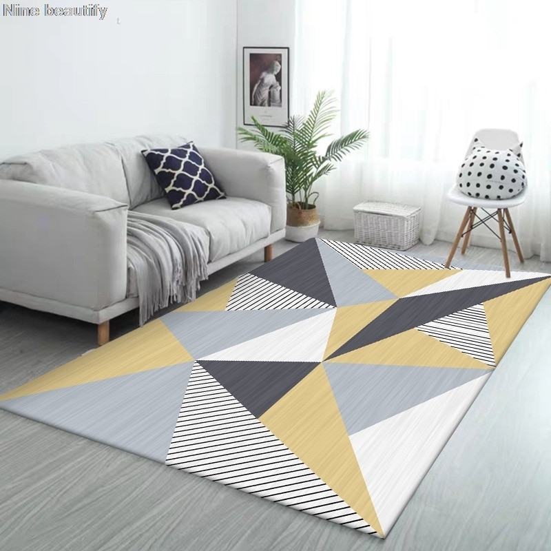 Nordisk tæppe gul grå geometrisk computerstol skridsikker garderobe gulvmåtte tæpper til stue børn soveværelse tæppe
